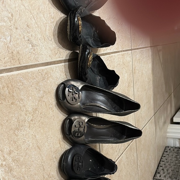 Tory Burch Black and Tan Flats and one wedge project shoes